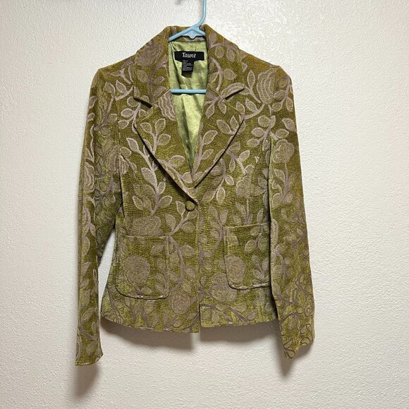 Vintage Bohemian Romantic Chic Baroque Tapestry Velvet Olive Jacket Junior M‎ - Picture 1 of 11